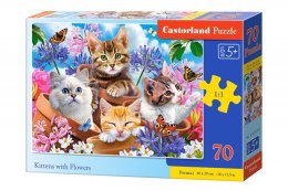 Puzzle 70 elementów Koty w kwiatach