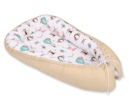 Kokon niemowlęcy dwustronny kojec otulacz Premium BOBONO- beżowe liski/beżowy