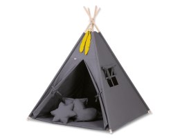 Namiot TIPI dla dzieci + mata + poduszki + zawieszki pióra - antracyt
