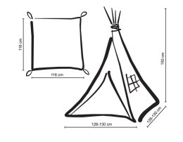 Namiot TIPI dla dzieci + mata + poduszki + zawieszki pióra - antracyt