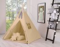 Namiot TIPI dla dzieci + mata + poduszki + zawieszki pióra - beżowy