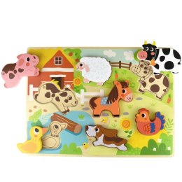 Tooky Toy Drewniane Puzzle Montessori Zwierzątka Farma Dopasuj Kształty