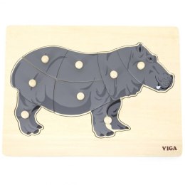 VIGA Drewniane Puzzle Montessori Hipopotam z Pinezkami