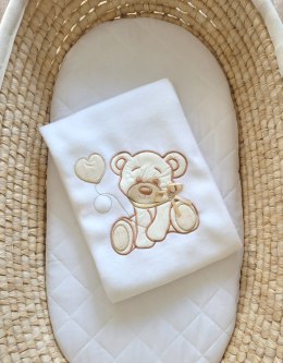 Kocyk polarowy dla niemowląt - Miś z kokardką biały