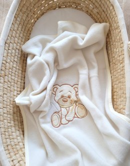 Kocyk polarowy dla niemowląt - Miś z kokardką kremowy
