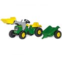 Rolly Toys RollyKid John Deere Traktor na Pedały z Łyżką i Przyczepą - Zielony