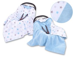 Duży otulacz dla niemowląt do fotelika nosidełka wózka dwustronny - gwiazdy szaro-niebieskie