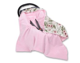 Duży otulacz dla niemowląt do fotelika nosidełka wózka dwustronny - peonie różowe