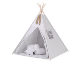 Namiot TIPI dla dzieci + mata + poduszki + zawieszki pióra - szary