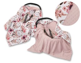 Duży otulacz dla niemowląt do fotelika nosidełka wózka dwustronny - łapacze snów kwiatowe/brudny róż