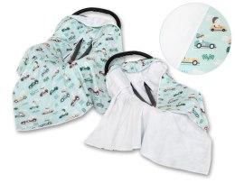 Duży otulacz dla niemowląt do fotelika nosidełka wózka dwustronny - zajączki miętowe/biały