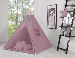 Namiot TIPI dla dzieci + mata + poduszki + zawieszki pióra - róż retro