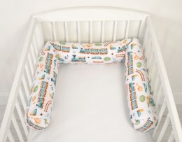 Ochraniacz wałek do łóżeczka niemowlęcego - pociąg turkusowy