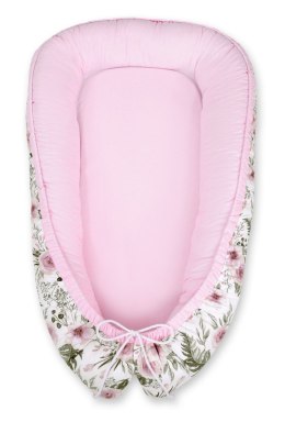 Kokon niemowlęcy dwustronny kojec otulacz Premium MY SWEET BABY- peonie różowe/różowy